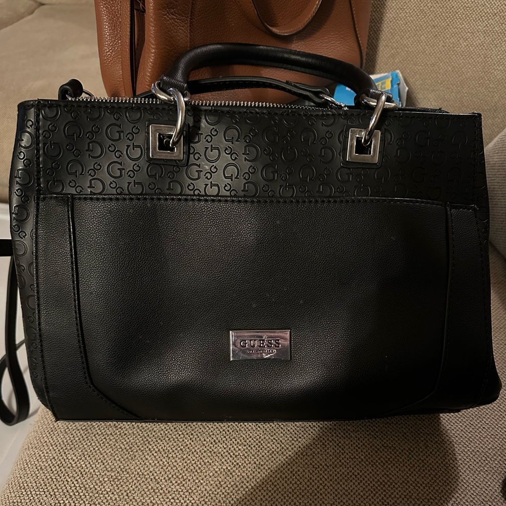 Guess Black Leather Tote with Silver Logo